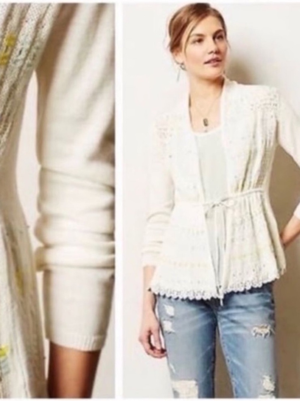 Anthropologie 💮 moth linen blend scallop hem cardi sweater
